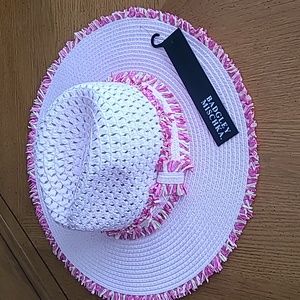 NWT Badgley Mischka Pink Straw Fedora with Contrasting Frayed Trim